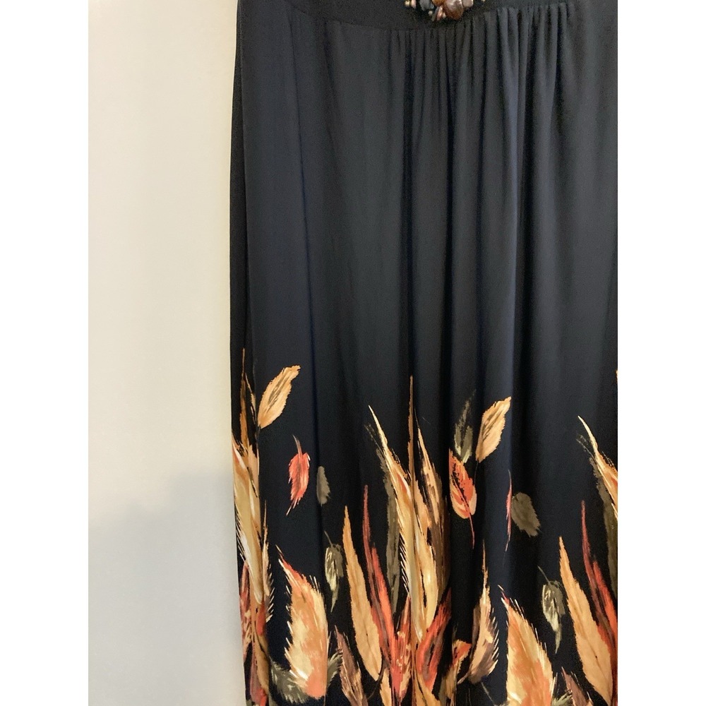 Ronni Nicole Maxi Dress 18W Black Beaded Floral Border Print Plus Flowy Stretch - Picture 6 of 11